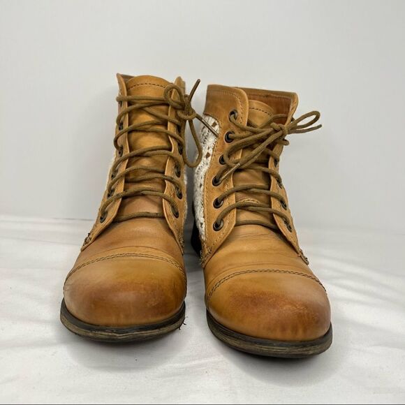 EUC ✨ Steve Madden Thundr-C Cognac Multi Crocheted Lace-Up Ankle Boots 5.5 - Picture 2 of 9